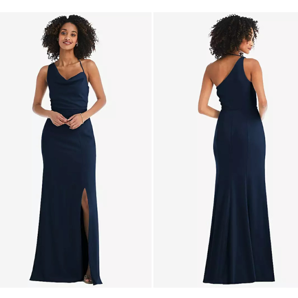 After Six ONE-SHOULDER DRAPED COWL-NECK MAXI DRESS - MIDNIGHT NAVY - Size 12